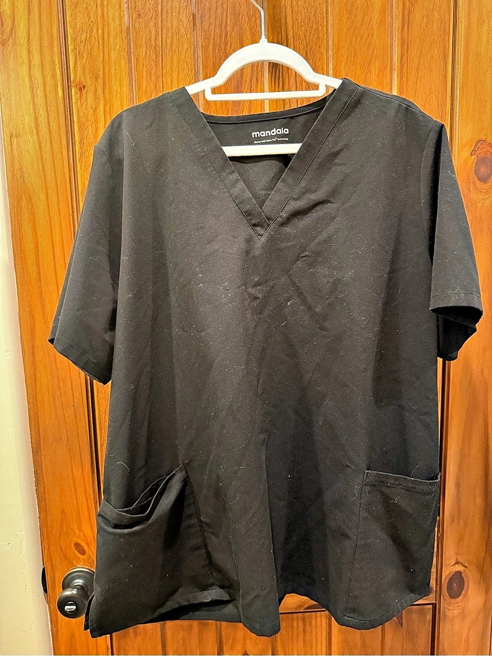 mandala V-Neck Scrub Top Black Short Sleeve Size 3XL